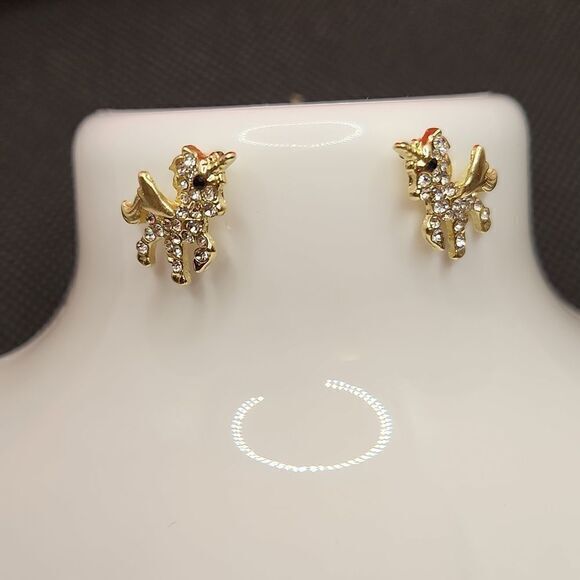14K Gold Plated Unicorn Stud Earrings - Picture 3 of 4